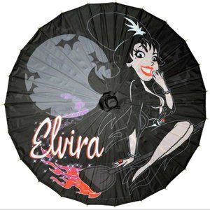 Elvira Bewitched Goth Fabric Shade Parasol Bamboo Handle NWT